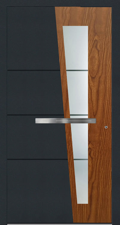 TR1222 Aluminium entrance door design is dual coloured in powder coated finish on the front face of the door, the rear face is white as a standard and any RAL colour of choice is optional at additional 