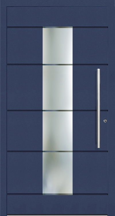 OR 305 Aluminium entrance door has a large vertical glass with clear lines on sandblast finish. This allows more light to filter indoors. The glazing can be customized to  have  clear or plain sandblast finish instead of the  clear lines in the glazing.