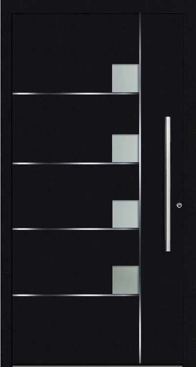 TR 1202 Aluminium entrance door design allows light to filter indoors due to the five glazed panels in the door. The Stainless Steel trims on the front façade of the aluminium porch door give the door a unique design