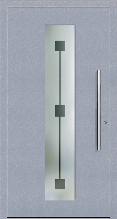 OR 1213  Aluminium entrance door has a large vertical glass with clear design on sandblast finish. This allows more light to filter indoors. The glazing can be customized to  have  clear or plain sandblast finish instead of the design in glazing.
