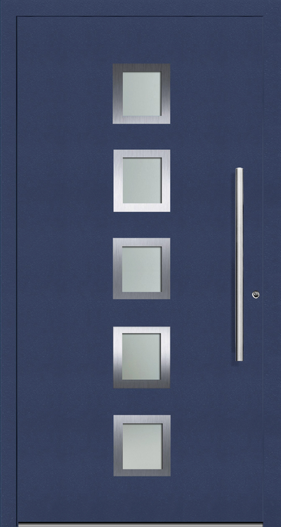 OR 212 Aluminium entrance door design allows light to filter indoors due to the five glazed panels  in the door. The Stainless Steel trims on the front façade of the aluminium porch door  gives the door a unique design. These can be omitted if desired. 