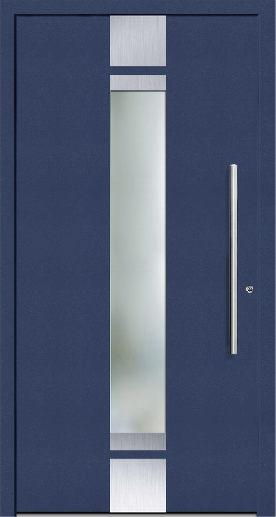 OR 400 Aluminium entrance door has a large vertical glass with clear lines on sandblast finish. This allows more light to filter indoors. The glazing can be customized to  have  clear or plain sandblast finish instead of the  clear lines in the glazing.