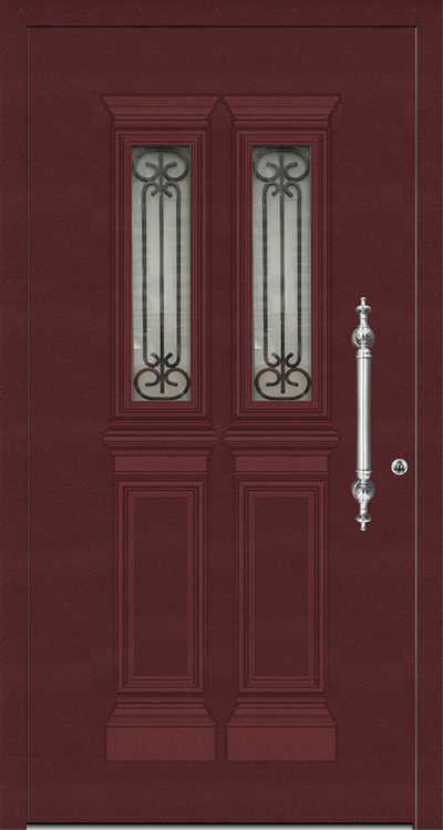 TD 1105 Aluminium entrance door has two glazed panels with a grill in the panel. This allows light to filter indoors. The glazing can be customized to have clear or plain sandblast finish. The grill in the panel can be omitted if desired. 