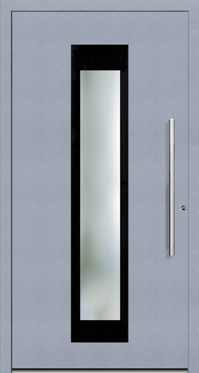 TR 809 Aluminium entrance door design has a large vertical glass panel with a black trim around it on the front face of the door, the rear face is white as a standard and any RAL colour of choice is optional at additional cost.&nbsp;